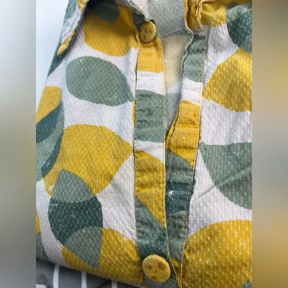 Ever Touch by Malika Lemon Print Shirt Dress XL Textured Button Front - Picture 8 of 9